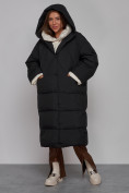 Оптом Пальто утепленное молодежное зимнее женское черного цвета 52395Ch в Перми, фото 10
