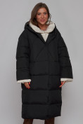 Оптом Пальто утепленное молодежное зимнее женское черного цвета 52395Ch в Иркутске, фото 11