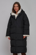Оптом Пальто утепленное молодежное зимнее женское черного цвета 52395Ch в Перми, фото 12
