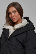 Оптом Пальто утепленное молодежное зимнее женское черного цвета 52395Ch в Баку, фото 17