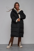 Оптом Пальто утепленное молодежное зимнее женское черного цвета 52395Ch, фото 18