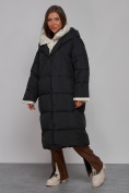 Оптом Пальто утепленное молодежное зимнее женское черного цвета 52395Ch в Иркутске, фото 2