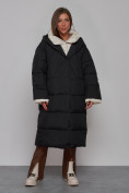 Оптом Пальто утепленное молодежное зимнее женское черного цвета 52395Ch в Иркутске, фото 3