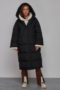 Оптом Пальто утепленное молодежное зимнее женское черного цвета 52395Ch в Алма-Ате, фото 6