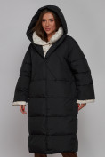 Оптом Пальто утепленное молодежное зимнее женское черного цвета 52395Ch в Перми, фото 7