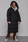 Оптом Пальто утепленное молодежное зимнее женское черного цвета 52395Ch в Астане, фото 8