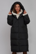 Оптом Пальто утепленное молодежное зимнее женское черного цвета 52395Ch в Кемерово, фото 9