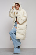 Оптом Пальто утепленное молодежное зимнее женское светло-бежевого цвета 52395SB в Баку, фото 19