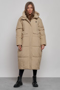 Оптом Пальто утепленное молодежное зимнее женское бежевого цвета 52396B в Сочи