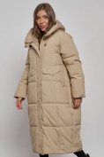 Оптом Пальто утепленное молодежное зимнее женское бежевого цвета 52396B, фото 8