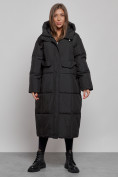 Оптом Пальто утепленное молодежное зимнее женское черного цвета 52396Ch в Омске
