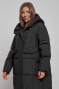 Оптом Пальто утепленное молодежное зимнее женское черного цвета 52396Ch в Самаре, фото 10