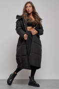 Оптом Пальто утепленное молодежное зимнее женское черного цвета 52396Ch в Челябинске, фото 13
