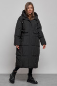 Оптом Пальто утепленное молодежное зимнее женское черного цвета 52396Ch в Перми, фото 2