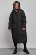 Оптом Пальто утепленное молодежное зимнее женское черного цвета 52396Ch в Уфе, фото 5