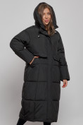 Оптом Пальто утепленное молодежное зимнее женское черного цвета 52396Ch в Перми, фото 6