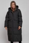 Оптом Пальто утепленное молодежное зимнее женское черного цвета 52396Ch в Сочи, фото 7