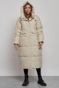 Оптом Пальто утепленное молодежное зимнее женское светло-бежевого цвета 52396SB, фото 5