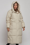 Оптом Пальто утепленное молодежное зимнее женское светло-бежевого цвета 52396SB в Челябинске, фото 6