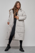 Оптом Пальто утепленное молодежное зимнее женское светло-серого цвета 52396SS, фото 11
