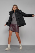 Оптом Зимняя женская куртка модная с капюшоном черного цвета 52413Ch в Екатеринбурге, фото 11