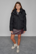Оптом Зимняя женская куртка модная с капюшоном черного цвета 52413Ch в Казани, фото 13
