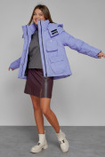 Оптом Зимняя женская куртка модная с капюшоном фиолетового цвета 52413F в Екатеринбурге, фото 12