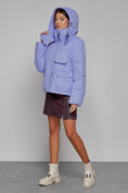 Оптом Зимняя женская куртка модная с капюшоном фиолетового цвета 52413F в Екатеринбурге, фото 5