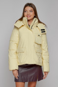 Оптом Зимняя женская куртка модная с капюшоном светло-желтого цвета 52413SJ в Екатеринбурге, фото 7