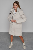 Оптом Пальто утепленное с капюшоном зимнее женское бежевого цвета 52426B, фото 11