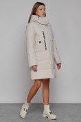 Оптом Пальто утепленное с капюшоном зимнее женское бежевого цвета 52426B, фото 3