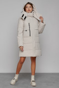 Оптом Пальто утепленное с капюшоном зимнее женское бежевого цвета 52426B, фото 6