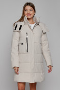 Оптом Пальто утепленное с капюшоном зимнее женское бежевого цвета 52426B, фото 9