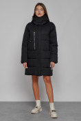 Оптом Пальто утепленное с капюшоном зимнее женское черного цвета 52426Ch в Баку