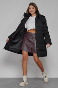 Оптом Пальто утепленное с капюшоном зимнее женское черного цвета 52426Ch в Астане, фото 11