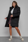 Оптом Пальто утепленное с капюшоном зимнее женское черного цвета 52426Ch в Хабаровске, фото 12