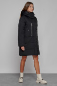 Оптом Пальто утепленное с капюшоном зимнее женское черного цвета 52426Ch в Новокузнецке, фото 3