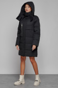 Оптом Пальто утепленное с капюшоном зимнее женское черного цвета 52426Ch в Краснодаре, фото 5