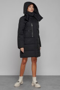 Оптом Пальто утепленное с капюшоном зимнее женское черного цвета 52426Ch в Ижевск, фото 6