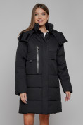 Оптом Пальто утепленное с капюшоном зимнее женское черного цвета 52426Ch, фото 8