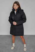 Оптом Пальто утепленное с капюшоном зимнее женское черного цвета 52426Ch, фото 9