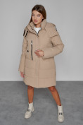 Оптом Пальто утепленное с капюшоном зимнее женское светло-коричневого цвета 52426SK в Екатеринбурге, фото 10