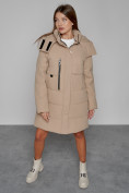Оптом Пальто утепленное с капюшоном зимнее женское светло-коричневого цвета 52426SK в Екатеринбурге, фото 11