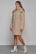 Оптом Пальто утепленное с капюшоном зимнее женское светло-коричневого цвета 52426SK в Екатеринбурге, фото 2