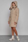 Оптом Пальто утепленное с капюшоном зимнее женское светло-коричневого цвета 52426SK в Екатеринбурге, фото 6