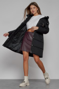 Оптом Пальто утепленное с капюшоном зимнее женское черного цвета 52429Ch, фото 11