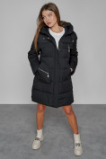 Оптом Пальто утепленное с капюшоном зимнее женское черного цвета 52429Ch, фото 13