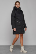 Оптом Пальто утепленное с капюшоном зимнее женское черного цвета 52429Ch, фото 2