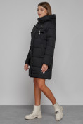 Оптом Пальто утепленное с капюшоном зимнее женское черного цвета 52429Ch, фото 3