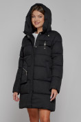 Оптом Пальто утепленное с капюшоном зимнее женское черного цвета 52429Ch, фото 5